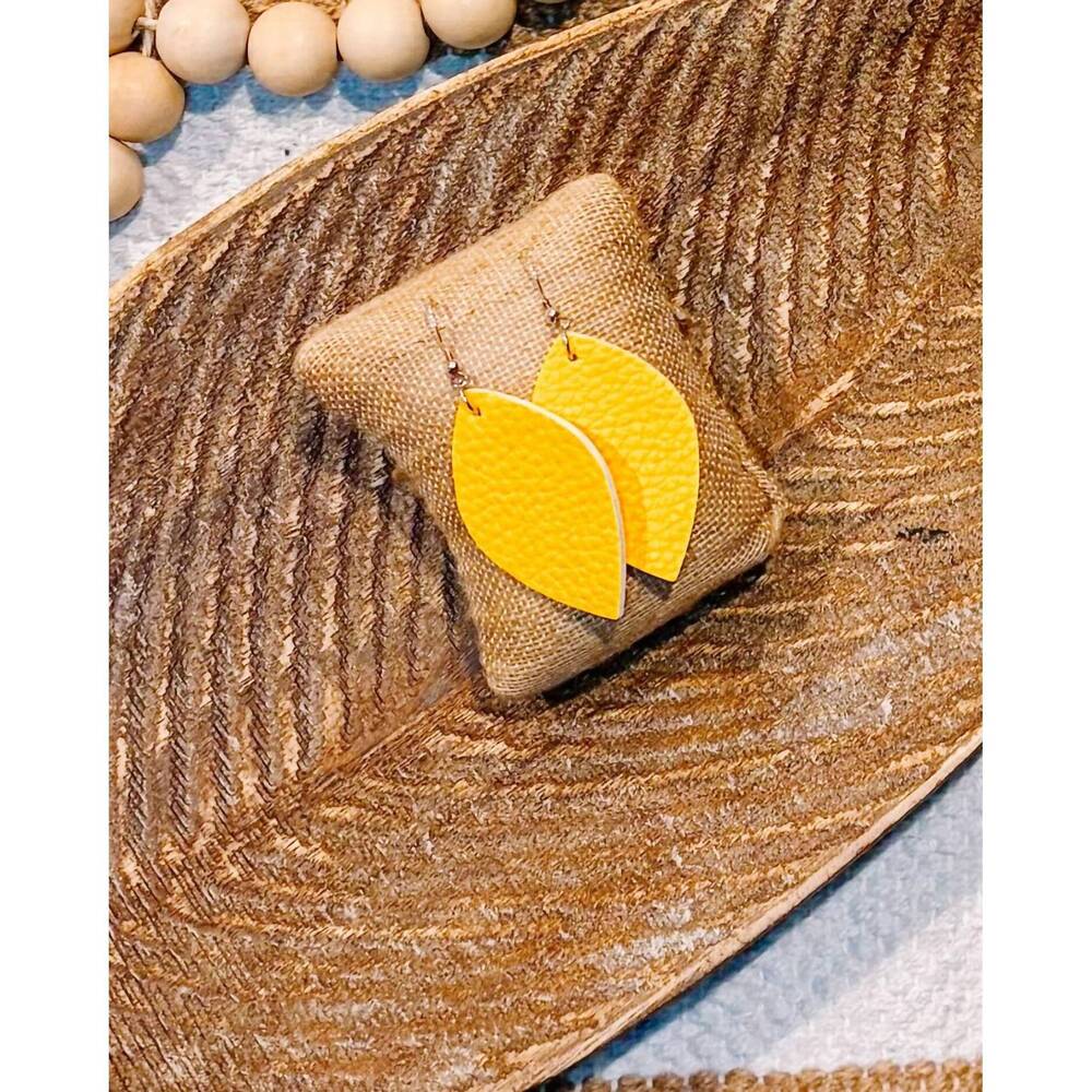 NEW WHITE LABEL women's mini faux leather earrings in yellow
